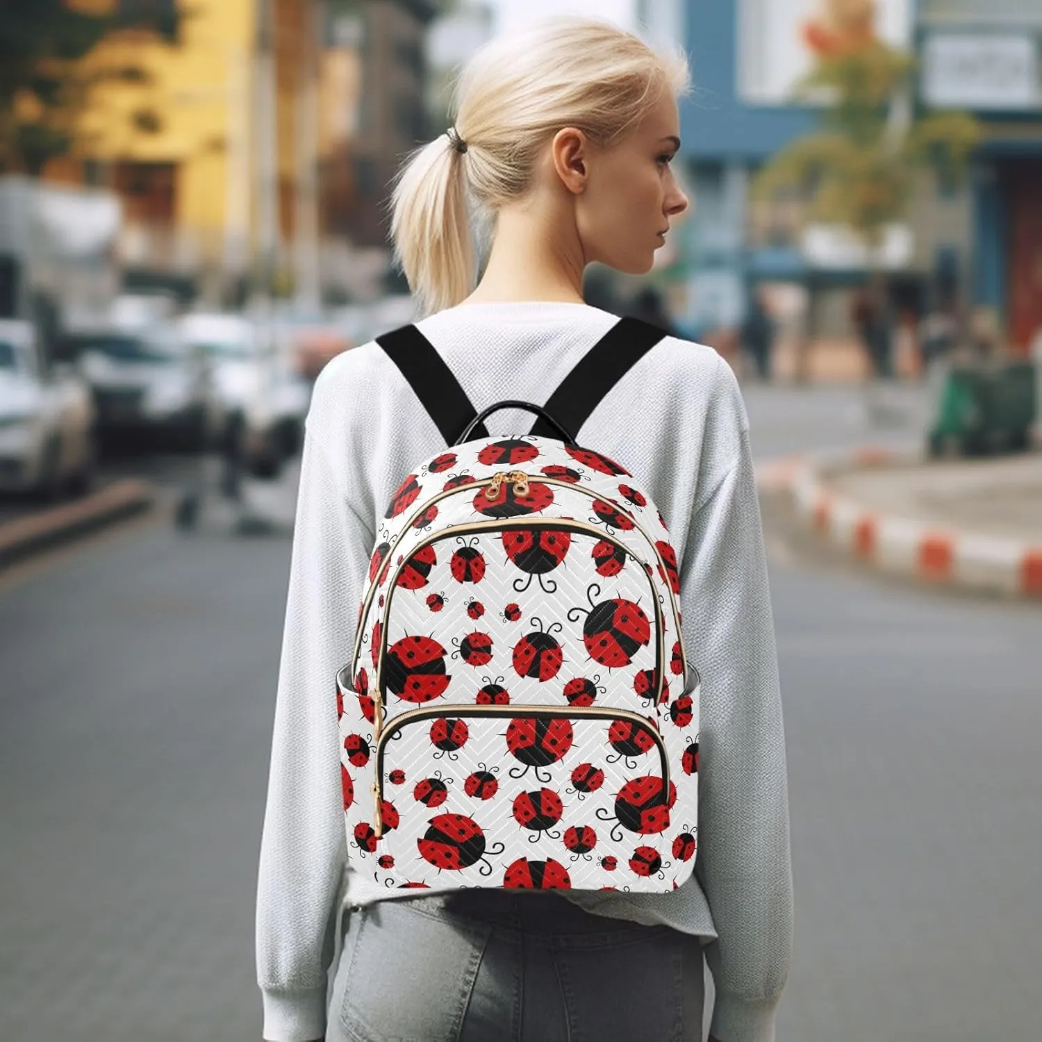 Ladybug Seamless Pattern Abstract Texture Mini Backpack for Women, Travel Backpack Purse Daypack Shoulder Bag for Ladies