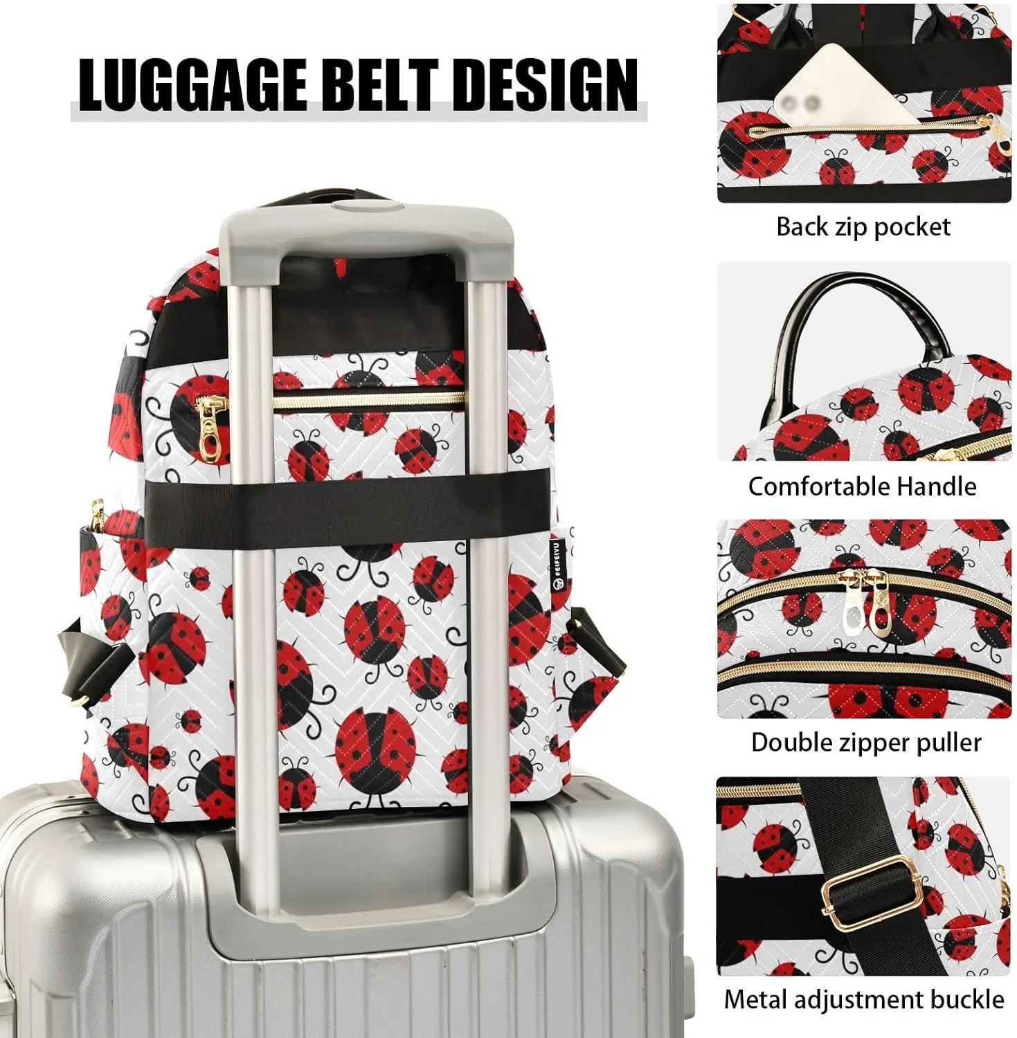 Ladybug Seamless Pattern Abstract Texture Mini Backpack for Women, Travel Backpack Purse Daypack Shoulder Bag for Ladies