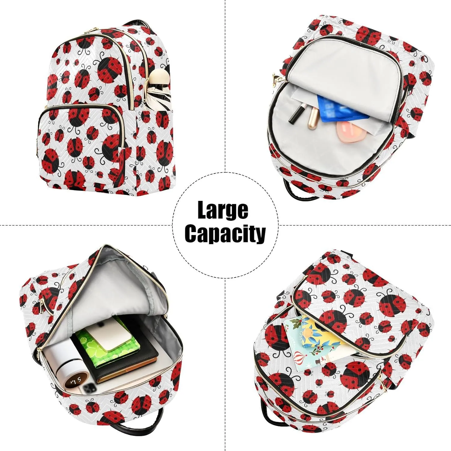 Ladybug Seamless Pattern Abstract Texture Mini Backpack for Women, Travel Backpack Purse Daypack Shoulder Bag for Ladies