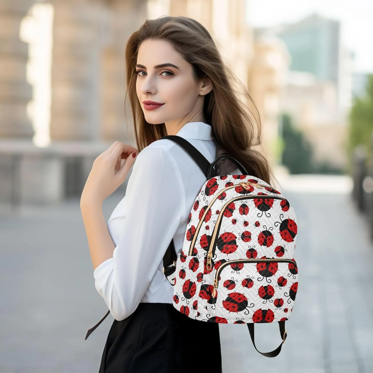 Ladybug Seamless Pattern Abstract Texture Mini Backpack for Women, Travel Backpack Purse Daypack Shoulder Bag for Ladies
