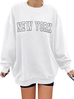 Langwyqu Women's Oversized Sweatshirt Los Angeles California Crewneck Long Sleeve Casual Loose Pullover Tops
