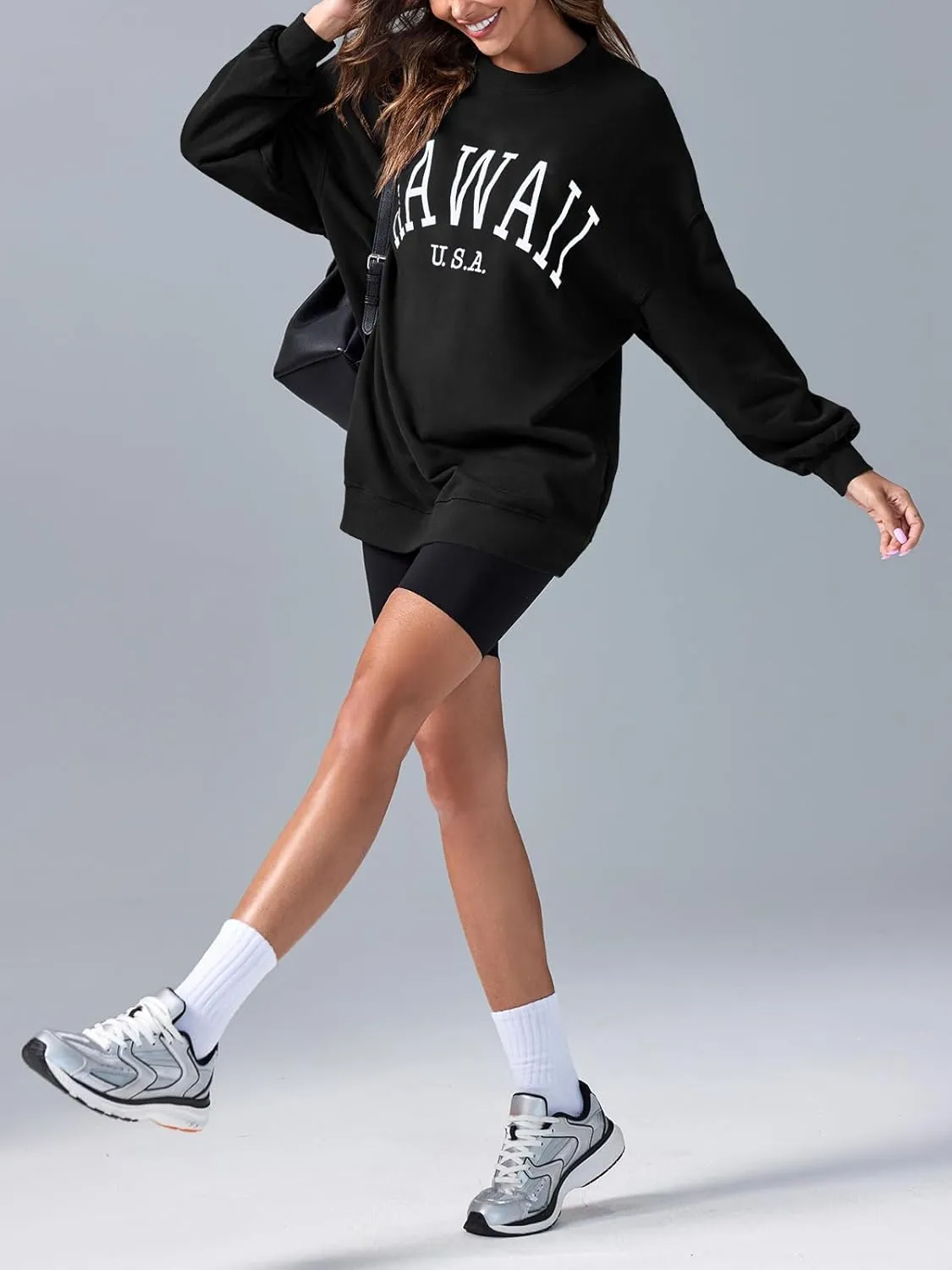 Langwyqu Women's Oversized Sweatshirt Los Angeles California Crewneck Long Sleeve Casual Loose Pullover Tops