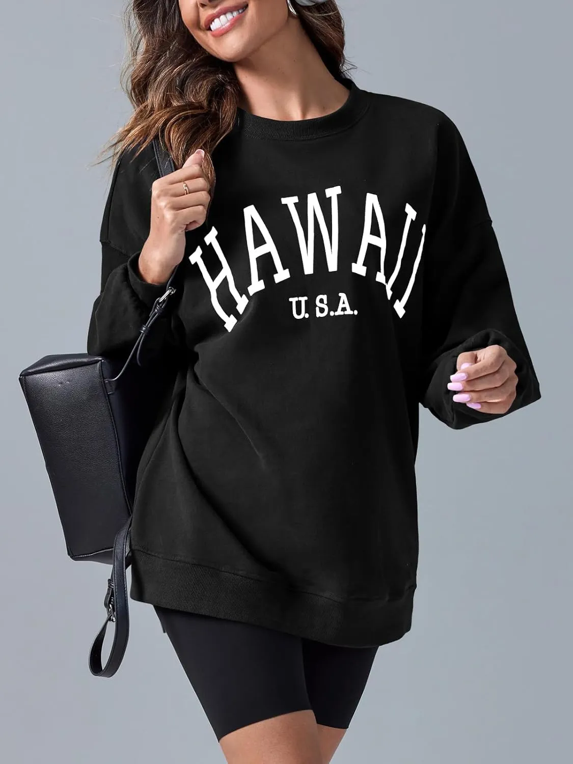 Langwyqu Women's Oversized Sweatshirt Los Angeles California Crewneck Long Sleeve Casual Loose Pullover Tops