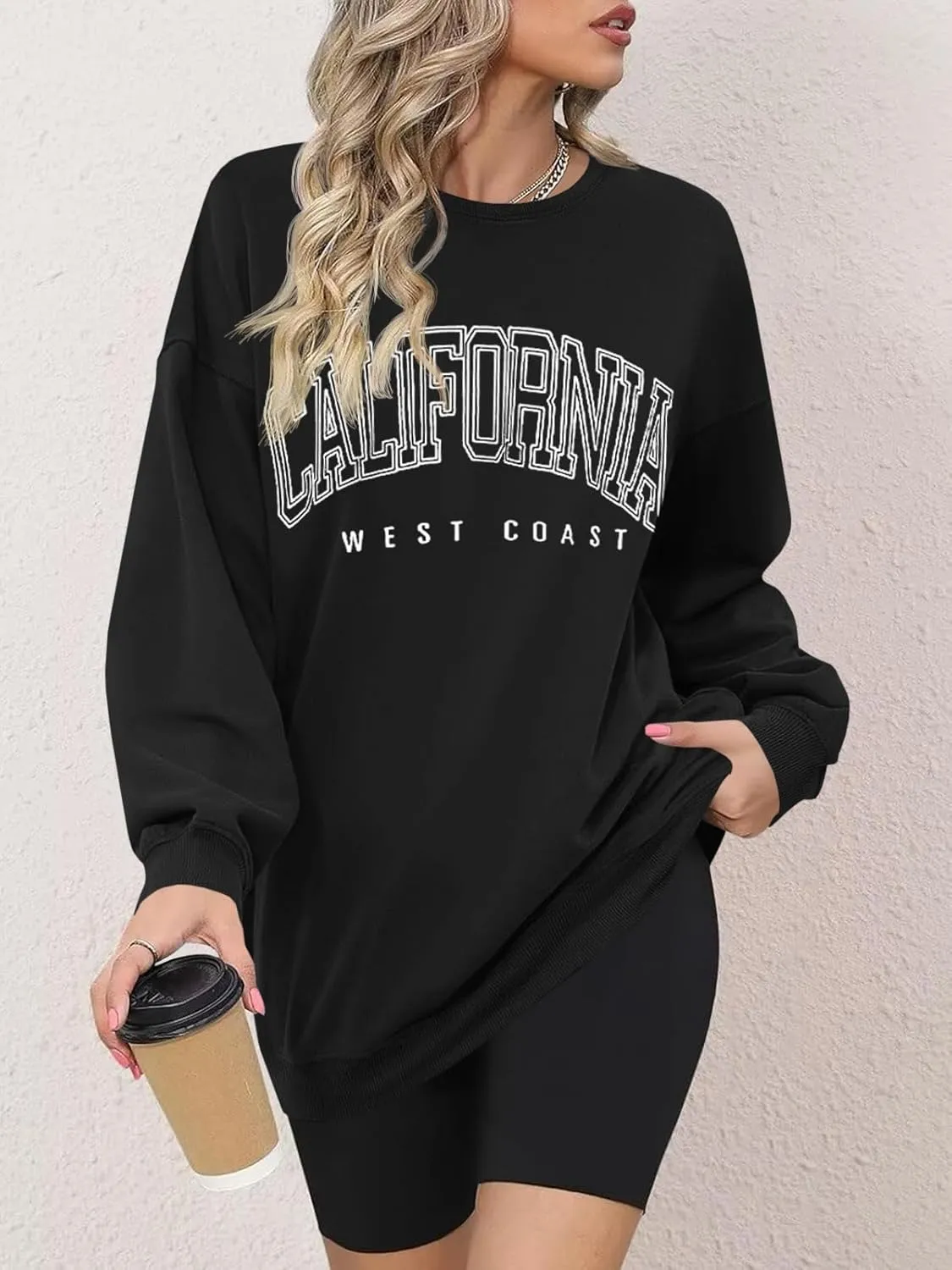 Langwyqu Women's Oversized Sweatshirt Los Angeles California Crewneck Long Sleeve Casual Loose Pullover Tops