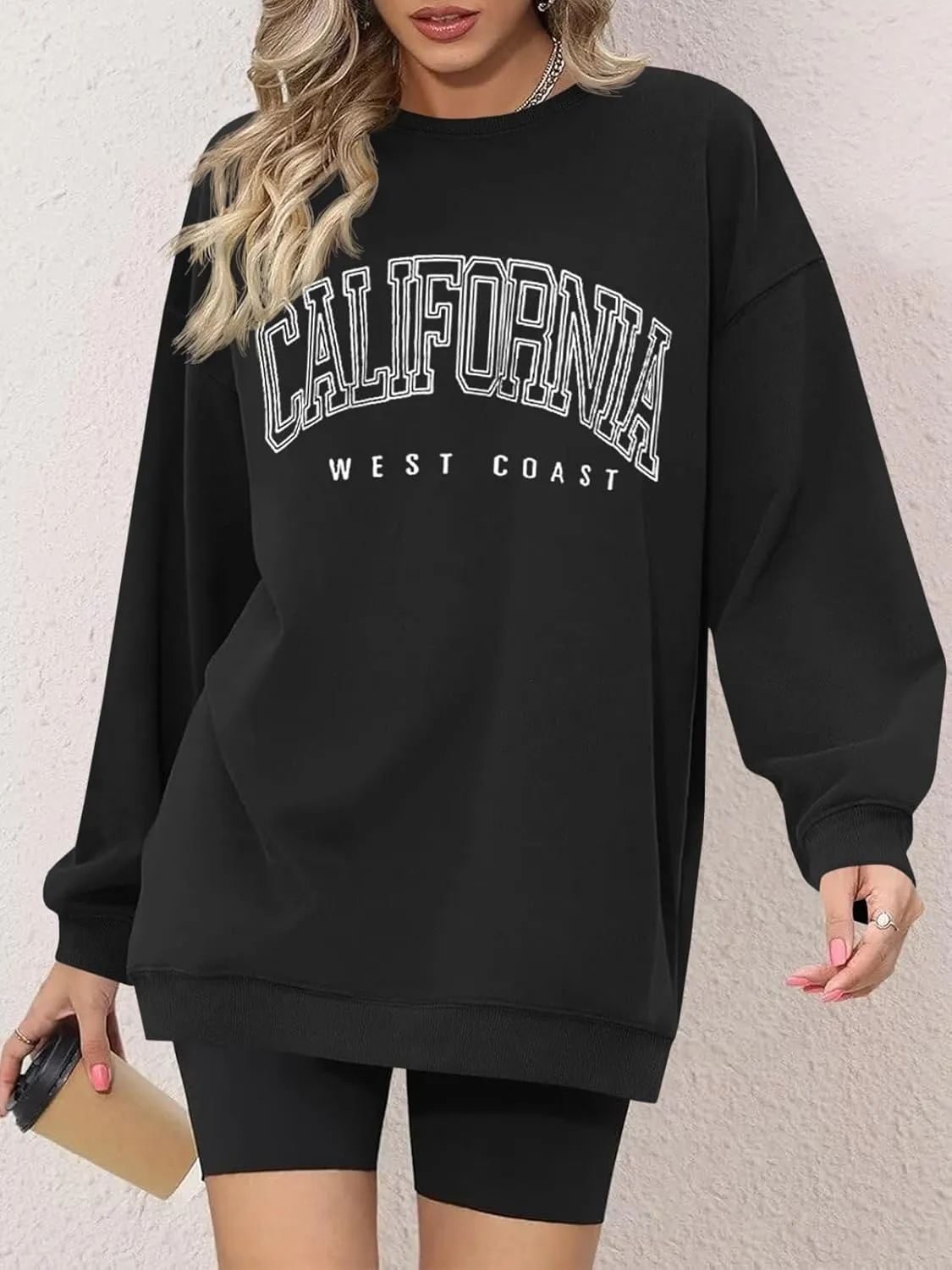 Langwyqu Women's Oversized Sweatshirt Los Angeles California Crewneck Long Sleeve Casual Loose Pullover Tops
