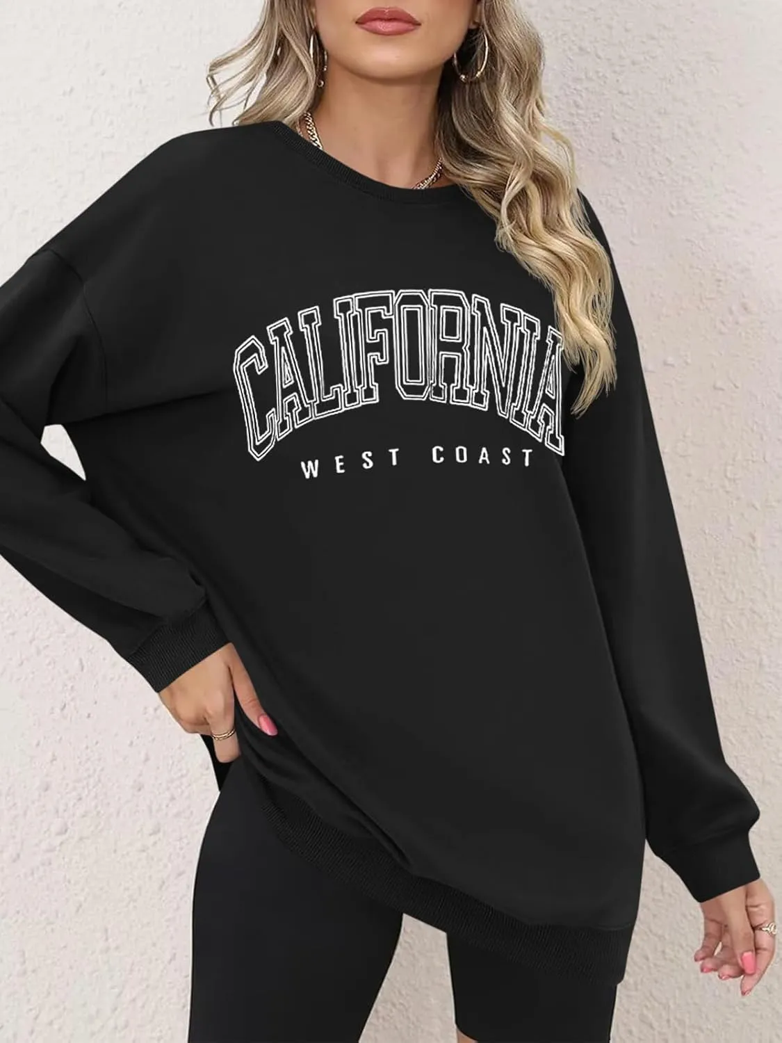Langwyqu Women's Oversized Sweatshirt Los Angeles California Crewneck Long Sleeve Casual Loose Pullover Tops