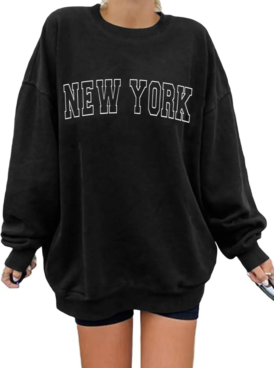Langwyqu Women's Oversized Sweatshirt Los Angeles California Crewneck Long Sleeve Casual Loose Pullover Tops