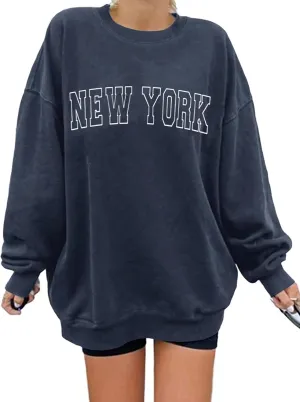 Langwyqu Women's Oversized Sweatshirt Los Angeles California Crewneck Long Sleeve Casual Loose Pullover Tops