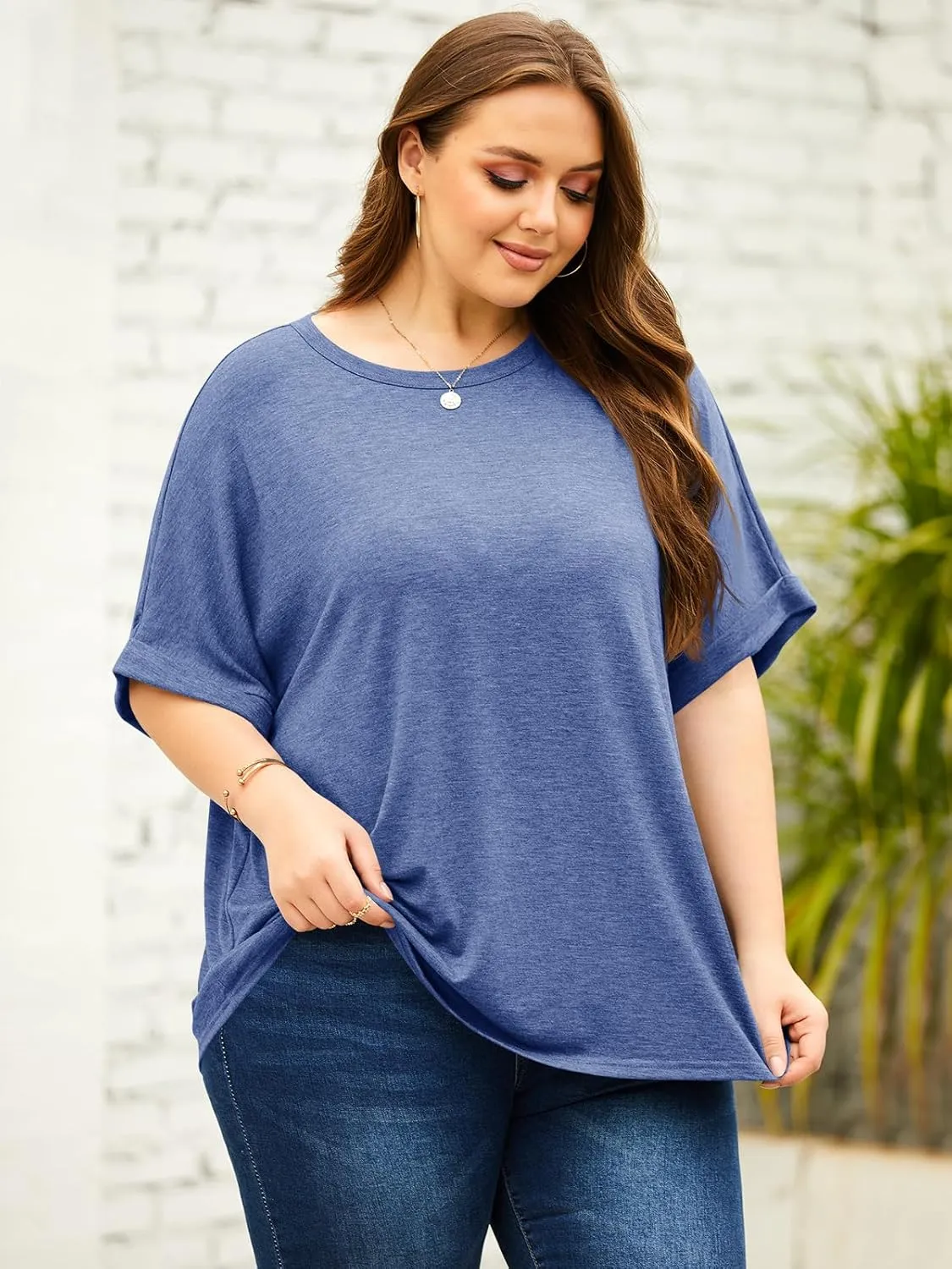 Langwyqu Womens Tops Oversized Tshirts Summer Short Sleeve T Shirts Casual Loose Fit Basic Tees
