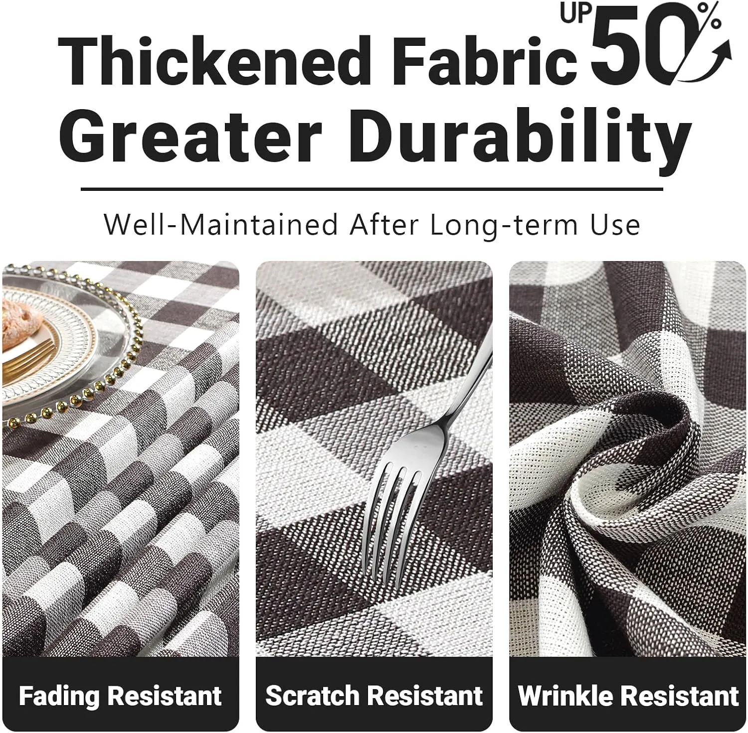 Laolitou Checkered Tablecloth Rectangle Washable Buffalo Plaidwith Tassel Cotton Linen Gingham Table Cover for Picnic Kitchen Dining Room, Black & White, Rectangle, 55''x120'', 10 12 Seats