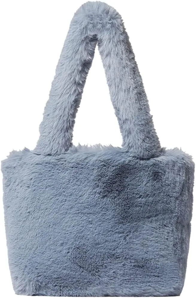 Large Capacity Shoulder Tote Purse Wallet for Autumn and Winter Plush Faux Fur Top Handle Handbag for Women