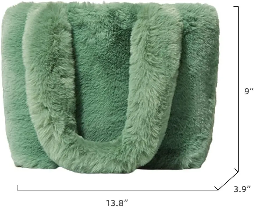 Large Capacity Shoulder Tote Purse Wallet for Autumn and Winter Plush Faux Fur Top Handle Handbag for Women