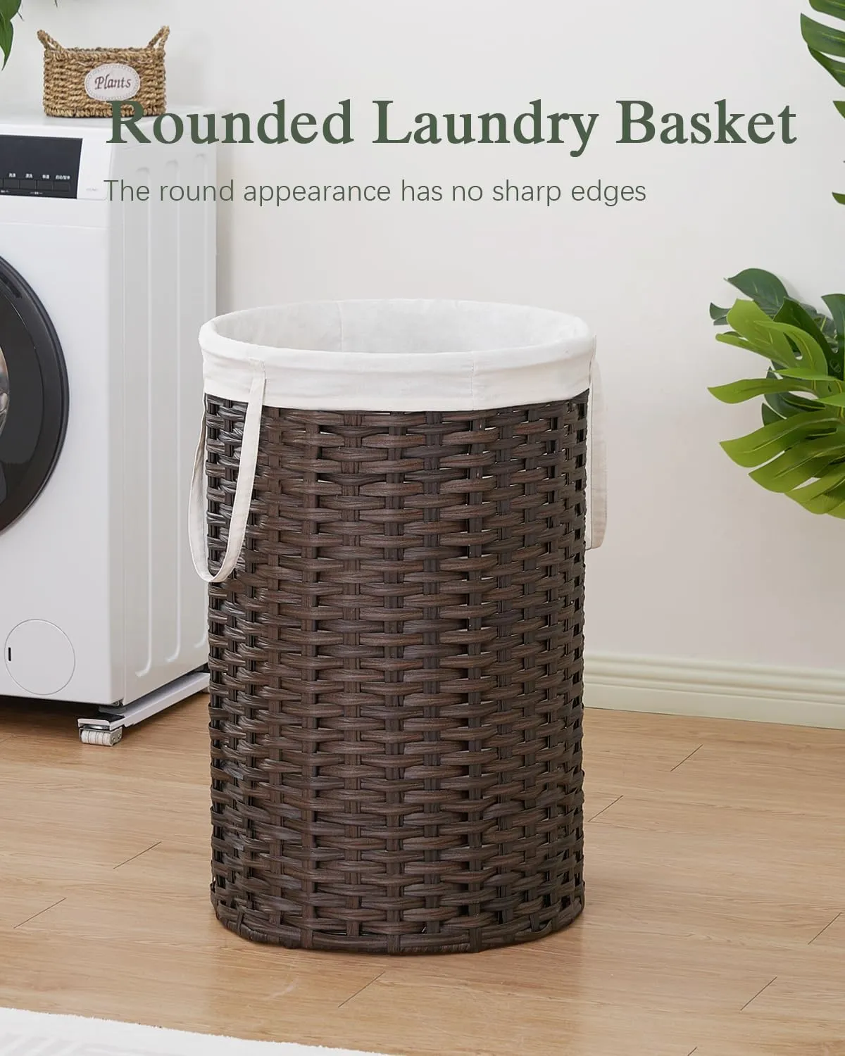Large Laundry Hamper Laundry Basket Round 34.3 Gal (130 L) Handwoven Wicker Laundry Baskets Rattan Laundry Basket with Removable Bag Handles 2 Mesh Bags for Living Room Bedroom Brown