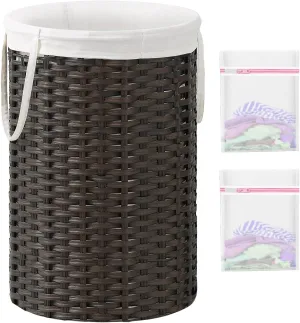 Large Laundry Hamper Laundry Basket Round 34.3 Gal (130 L) Handwoven Wicker Laundry Baskets Rattan Laundry Basket with Removable Bag Handles 2 Mesh Bags for Living Room Bedroom Brown