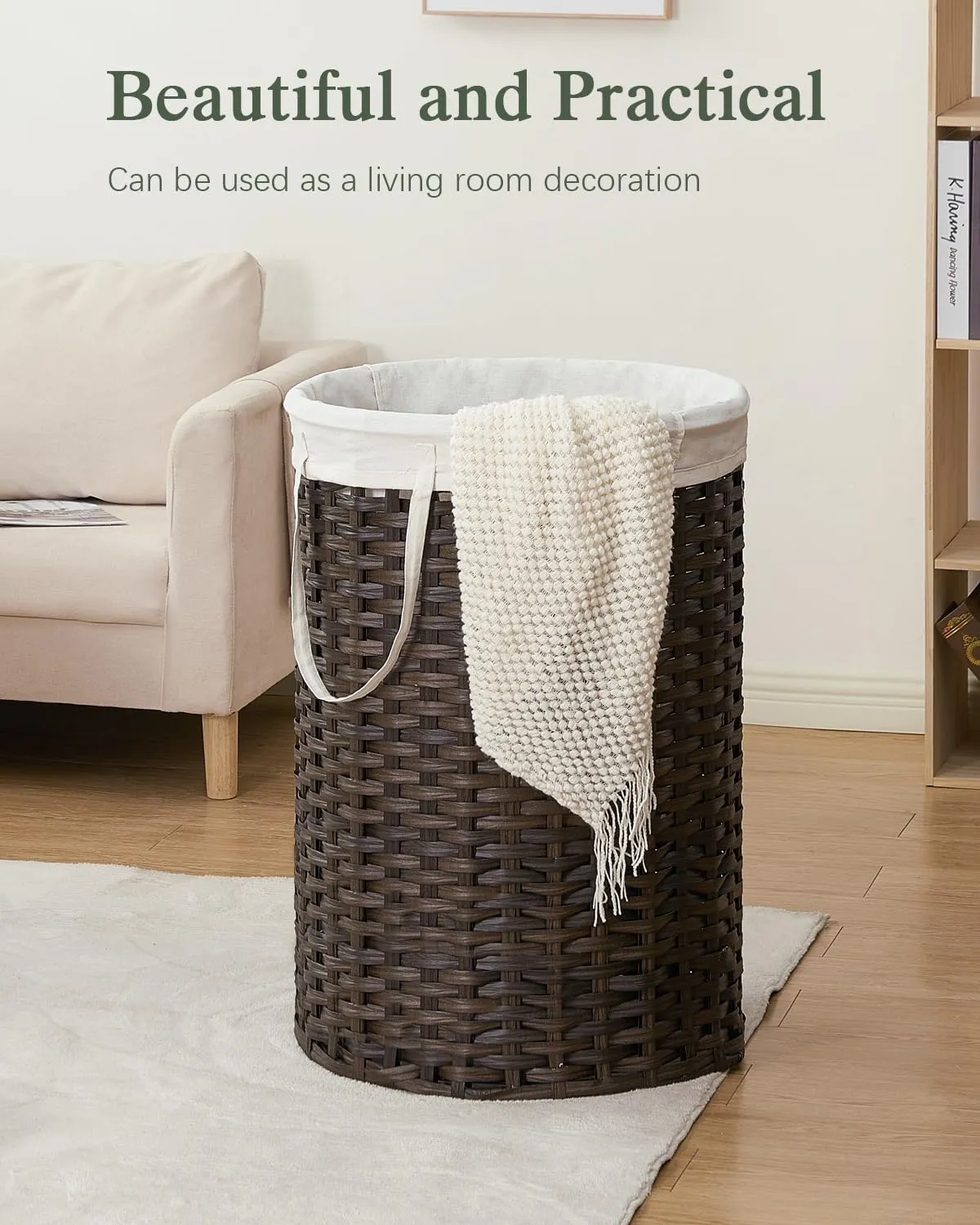 Large Laundry Hamper Laundry Basket Round 34.3 Gal (130 L) Handwoven Wicker Laundry Baskets Rattan Laundry Basket with Removable Bag Handles 2 Mesh Bags for Living Room Bedroom Brown