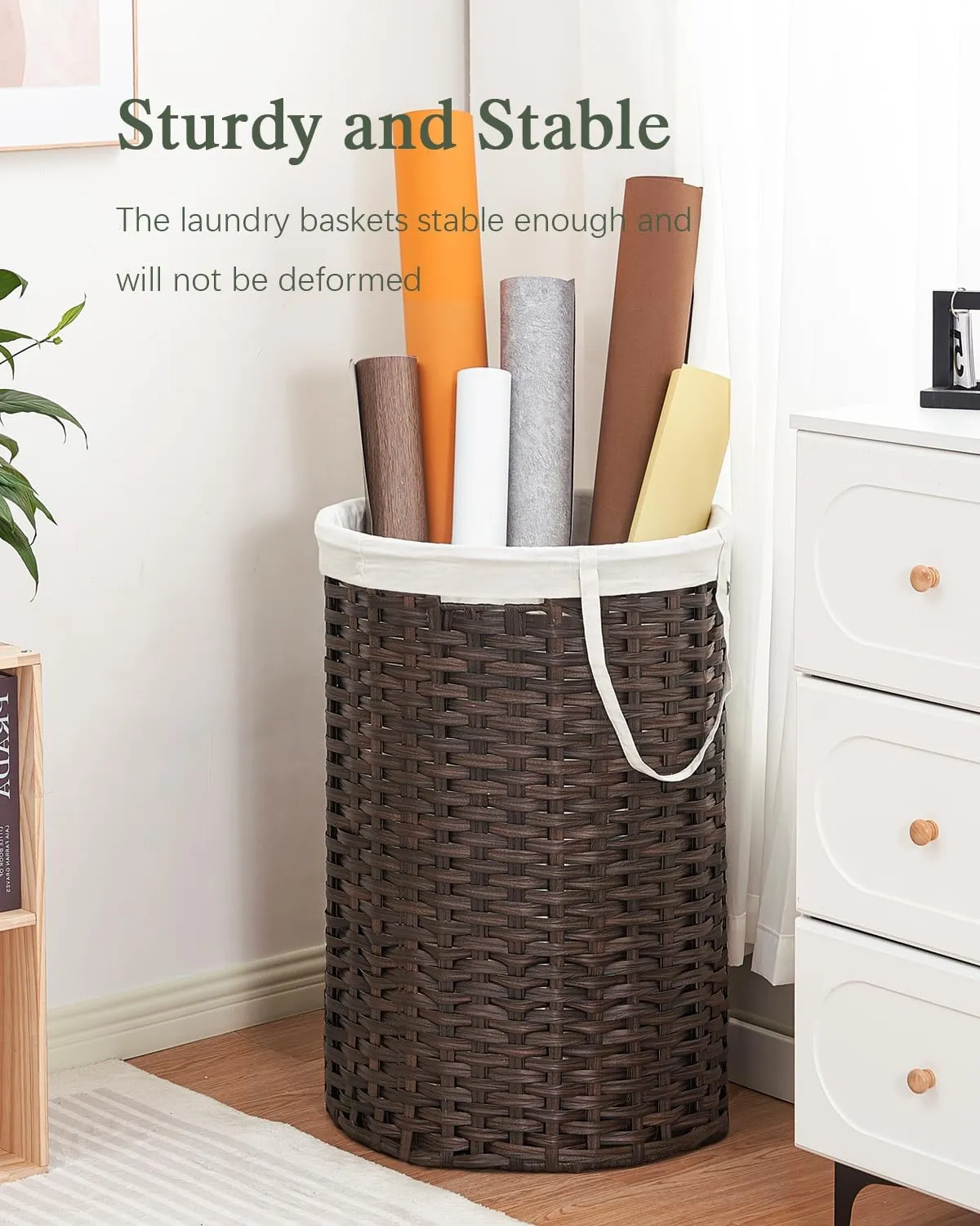 Large Laundry Hamper Laundry Basket Round 34.3 Gal (130 L) Handwoven Wicker Laundry Baskets Rattan Laundry Basket with Removable Bag Handles 2 Mesh Bags for Living Room Bedroom Brown