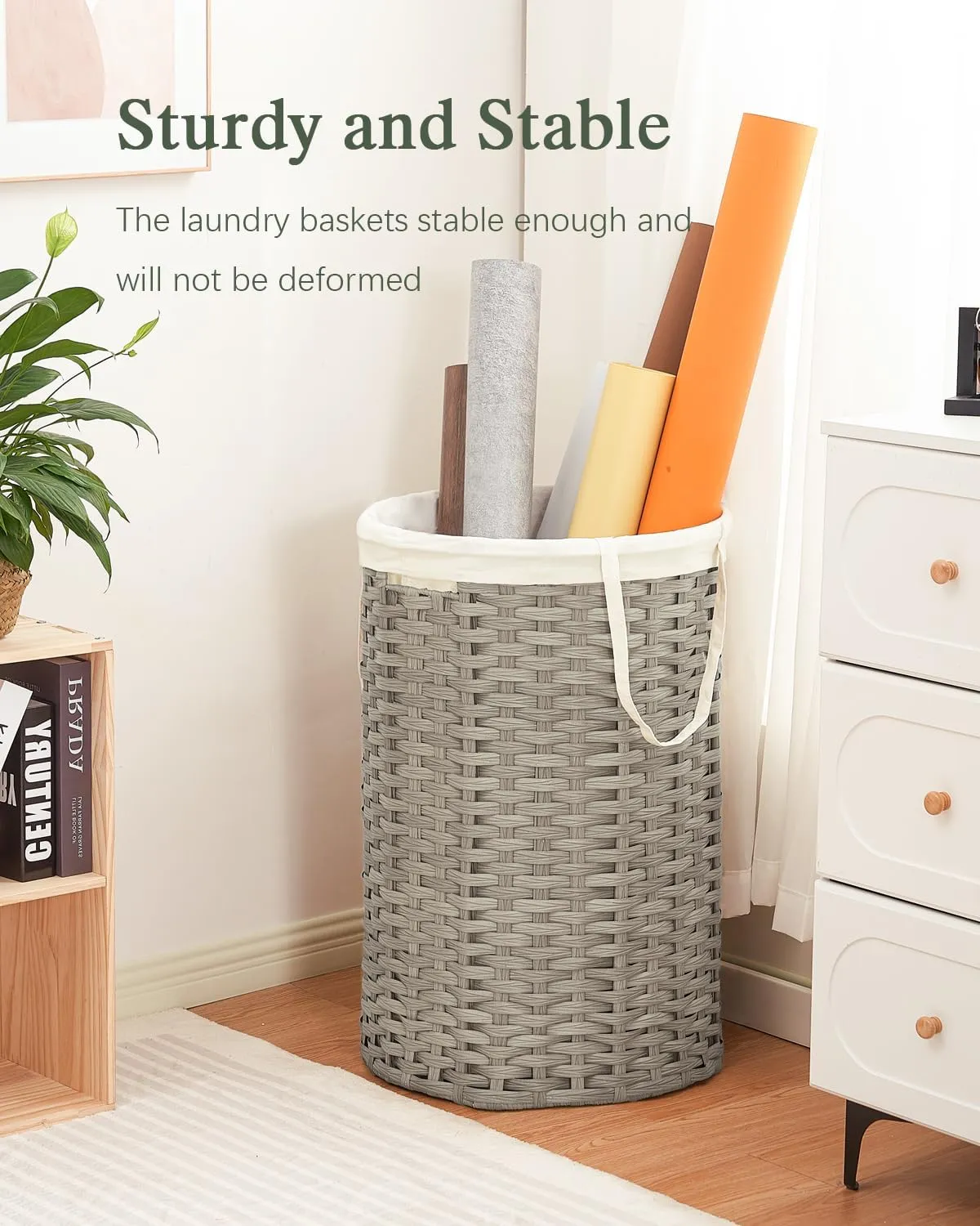 Large Laundry Hamper Laundry Basket Round 34.3 Gal (130 L) Handwoven Wicker Laundry Baskets Rattan Laundry Basket with Removable Bag Handles 2 Mesh Bags for Living Room Bedroom Gray