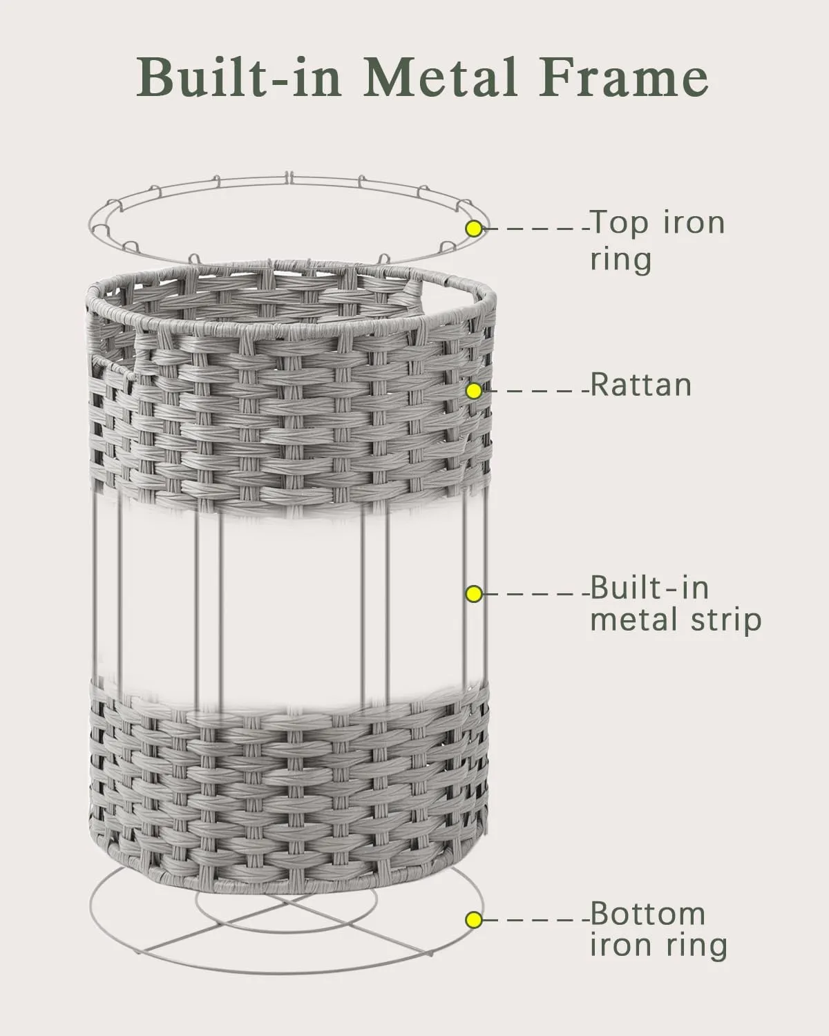 Large Laundry Hamper Laundry Basket Round 34.3 Gal (130 L) Handwoven Wicker Laundry Baskets Rattan Laundry Basket with Removable Bag Handles 2 Mesh Bags for Living Room Bedroom Gray