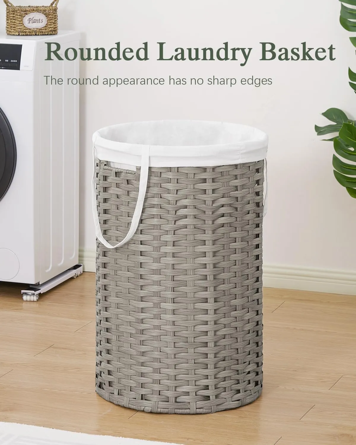 Large Laundry Hamper Laundry Basket Round 34.3 Gal (130 L) Handwoven Wicker Laundry Baskets Rattan Laundry Basket with Removable Bag Handles 2 Mesh Bags for Living Room Bedroom Gray