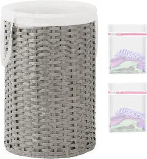 Large Laundry Hamper Laundry Basket Round 34.3 Gal (130 L) Handwoven Wicker Laundry Baskets Rattan Laundry Basket with Removable Bag Handles 2 Mesh Bags for Living Room Bedroom Gray