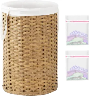 Large Laundry Hamper Laundry Basket Round 34.3 Gal (130 L) Handwoven Wicker Laundry Baskets Rattan Laundry Basket with Removable Bag Handles 2 Mesh Bags for Living Room Bedroom Natural