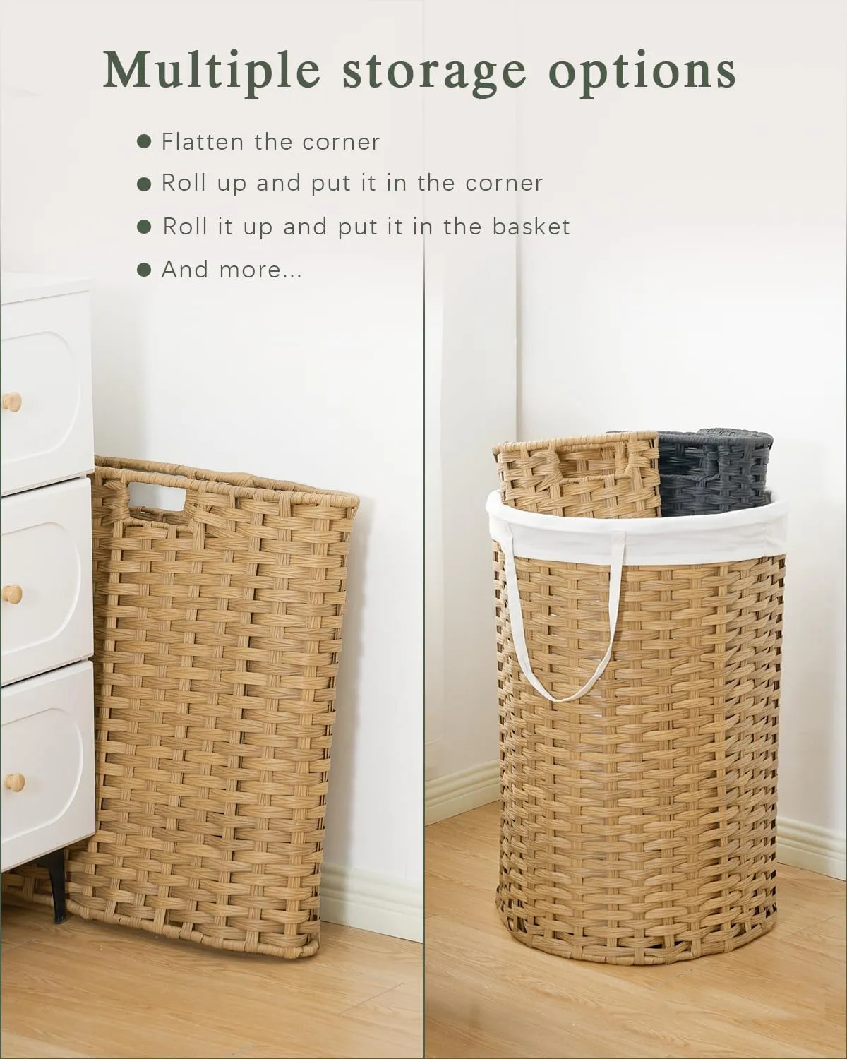 Large Laundry Hamper Laundry Basket Round 34.3 Gal (130 L) Handwoven Wicker Laundry Baskets Rattan Laundry Basket with Removable Bag Handles 2 Mesh Bags for Living Room Bedroom Natural