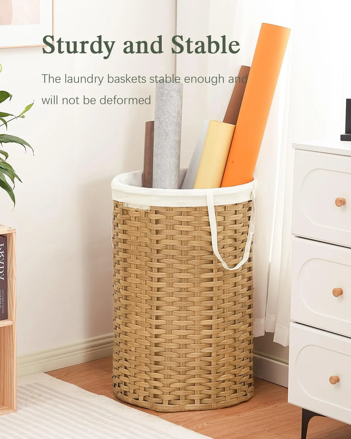 Large Laundry Hamper Laundry Basket Round 34.3 Gal (130 L) Handwoven Wicker Laundry Baskets Rattan Laundry Basket with Removable Bag Handles 2 Mesh Bags for Living Room Bedroom Natural