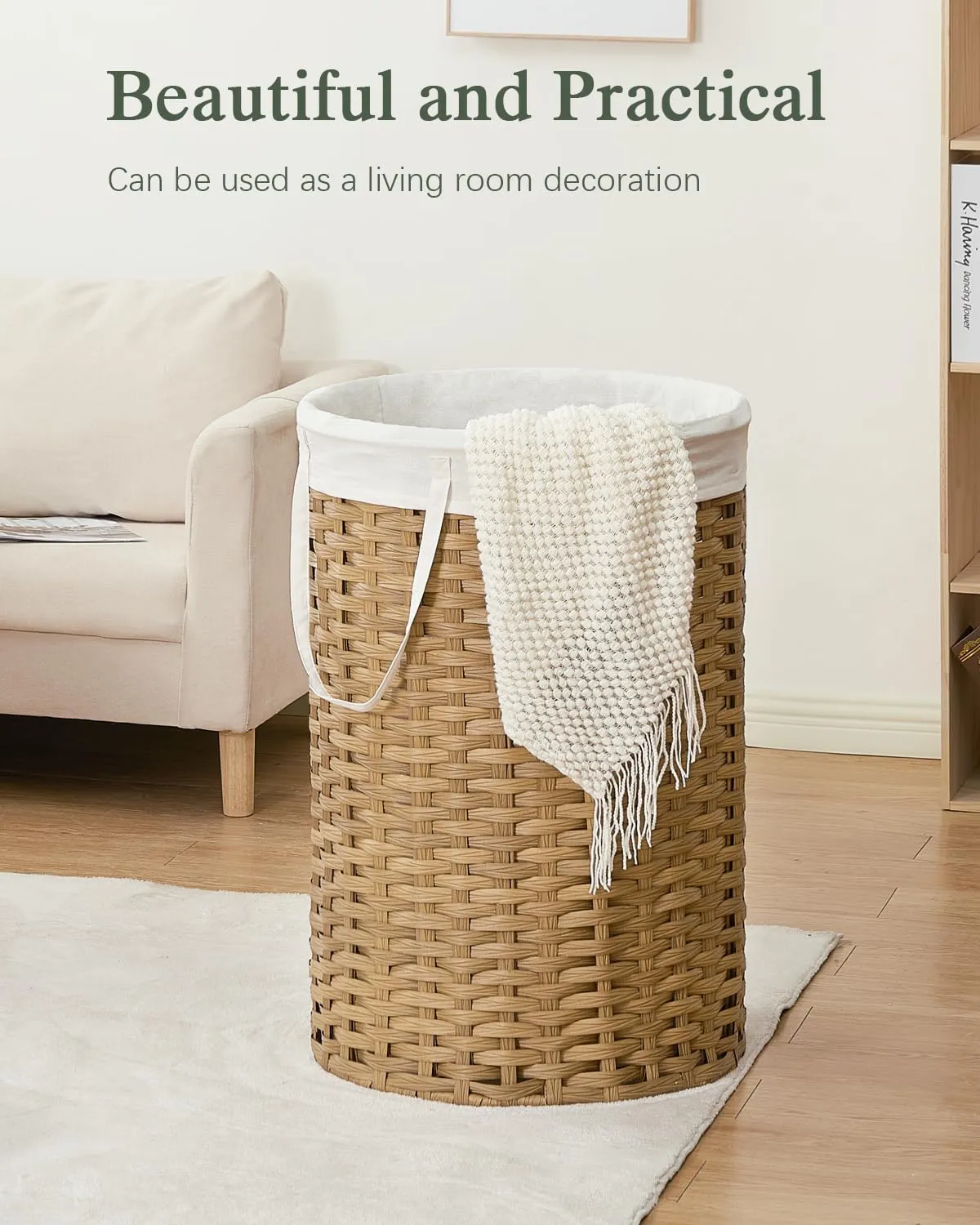 Large Laundry Hamper Laundry Basket Round 34.3 Gal (130 L) Handwoven Wicker Laundry Baskets Rattan Laundry Basket with Removable Bag Handles 2 Mesh Bags for Living Room Bedroom Natural