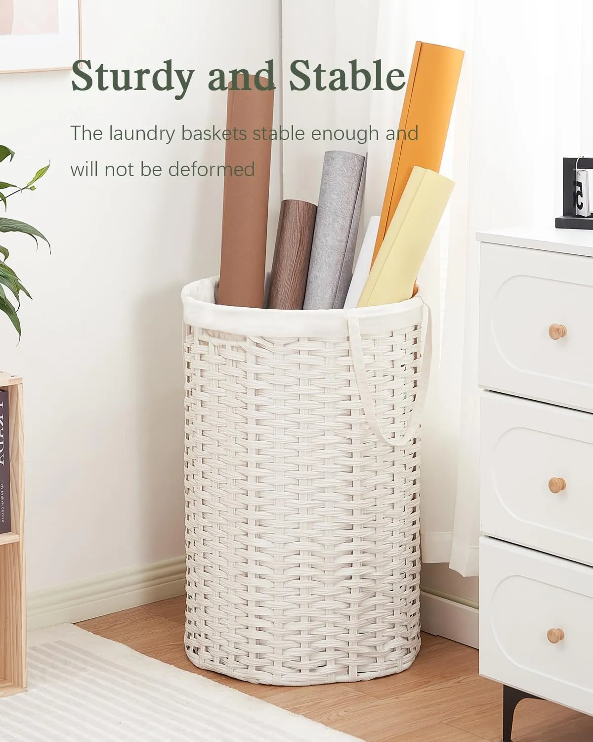 Large Laundry Hamper Laundry Basket Round 34.3 Gal (130 L) Handwoven Wicker Laundry Baskets Rattan Laundry Basket with Removable Bag Handles 2 Mesh Bags for Living Room Bedroom White