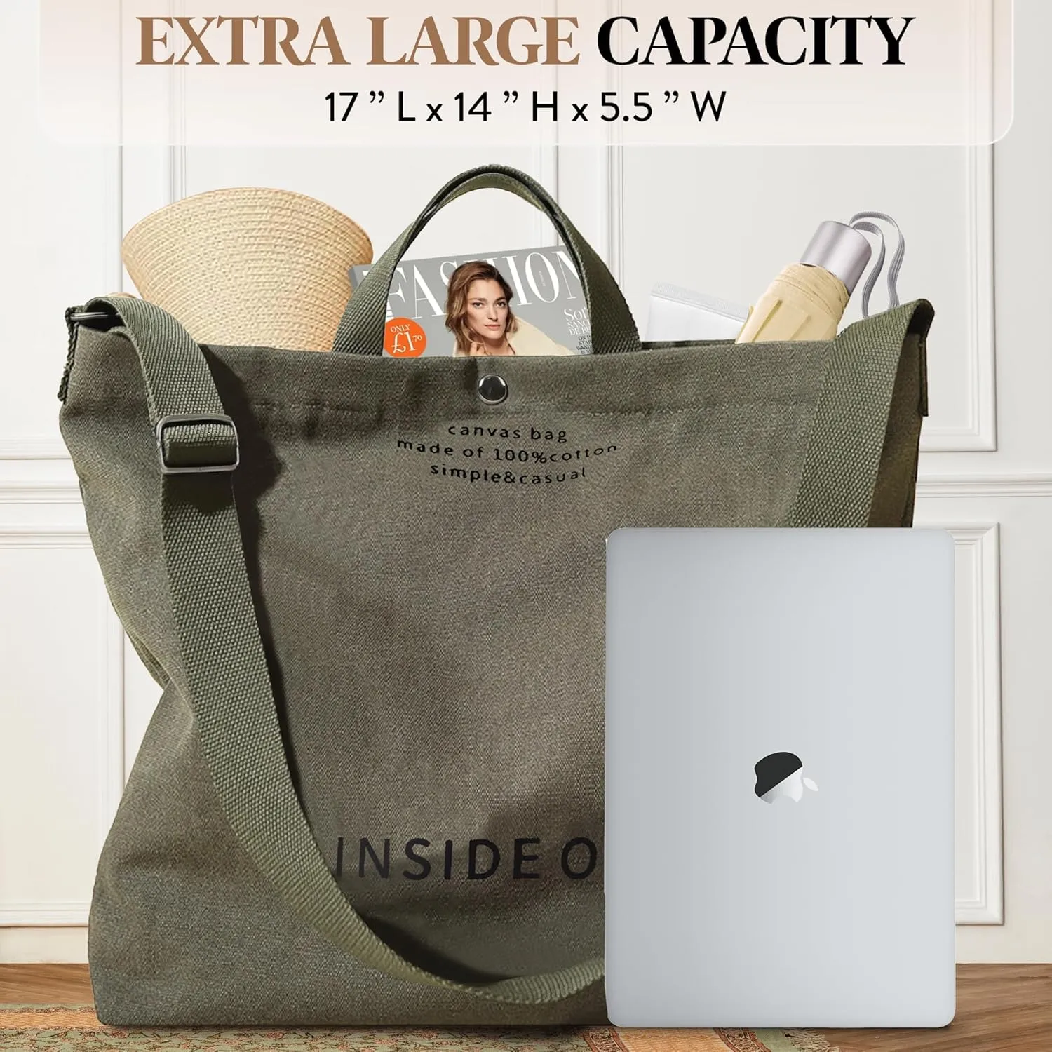 Large Tote Bag for Women, Canvas Bag Women Gift, Fashion Crossbody 16oz 100% Cotton Bag, Large Capacity Shoulder Bag