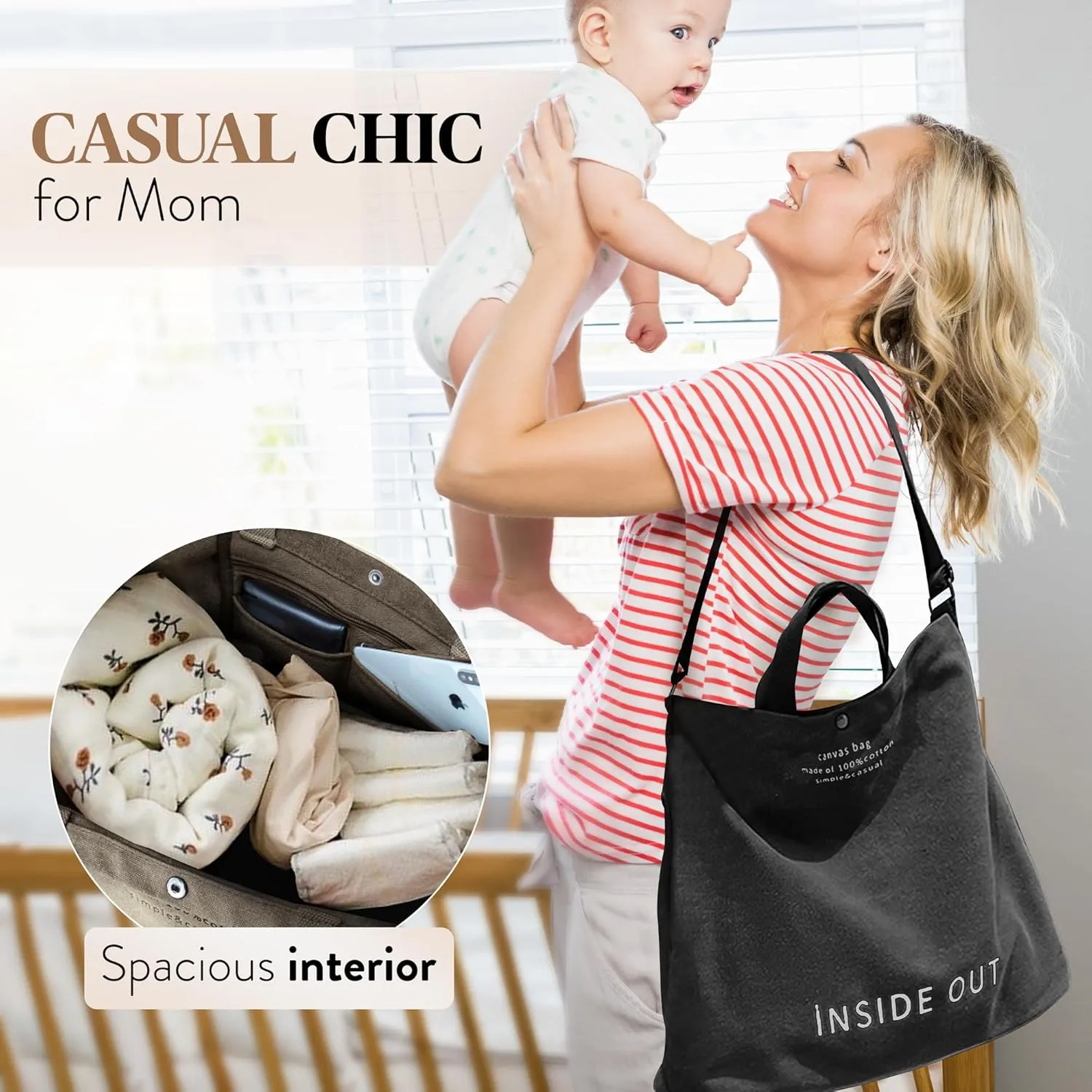 Large Tote Bag for Women, Canvas Bag Women Gift, Fashion Crossbody 16oz 100% Cotton Bag, Large Capacity Shoulder Bag