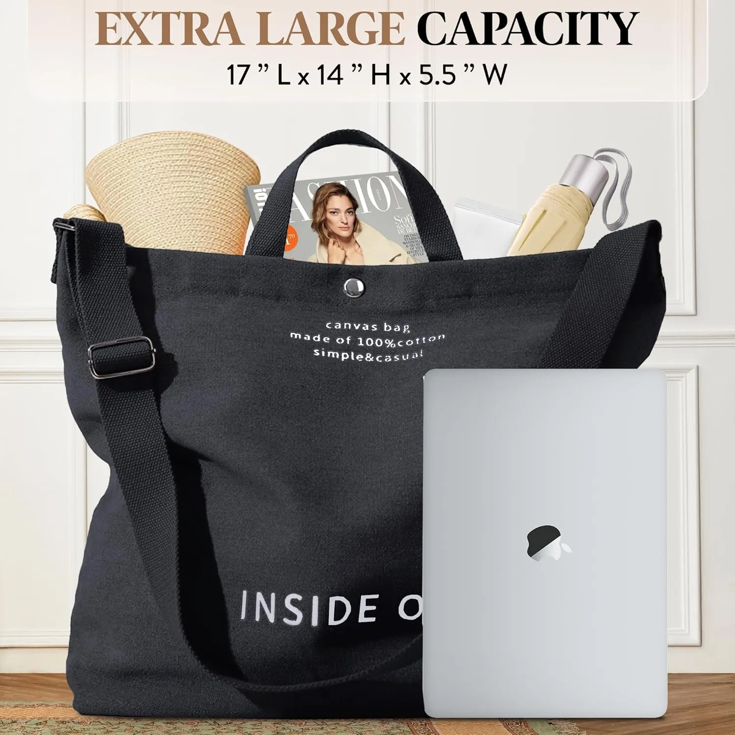 Large Tote Bag for Women, Canvas Bag Women Gift, Fashion Crossbody 16oz 100% Cotton Bag, Large Capacity Shoulder Bag