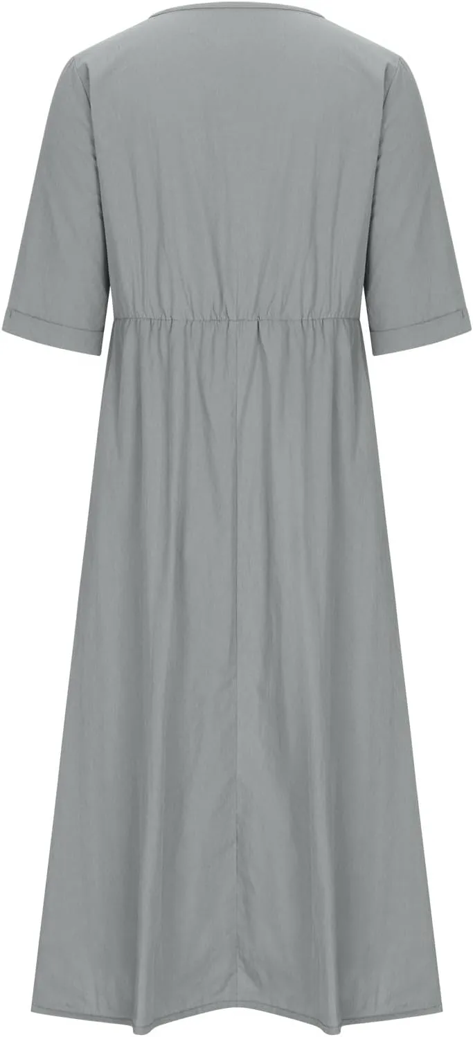 Lastesso Sundresses for Women 2024 Deep V Neck Short Dresses with Pockets High Waist Lightweight Cotton Linen Summer Dresses