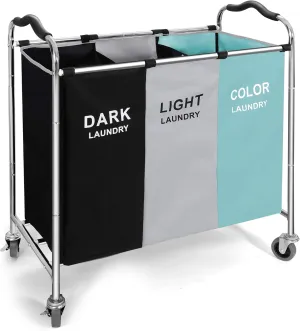 Laundry Basket, Large Laundry Hamper with Wheels, 3 Section Laundry Bag Organizer for Dirty Clothes; Dorm Room Essentials, Towel & Toys Storage Laundry Cart in Laundry Room Organization (Green)