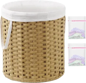 Laundry Hamper Round 26.5 Gal (100L) Handwoven Rattan Laundry Basket, Large Wicker Laundry Hamper with Removable Laundry Bag Handles 2 Mesh Bags for Bathroom Living Room Natural