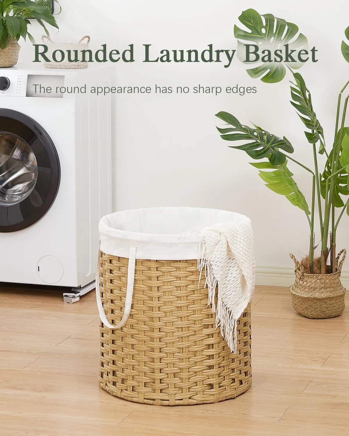 Laundry Hamper Round 26.5 Gal (100L) Handwoven Rattan Laundry Basket, Large Wicker Laundry Hamper with Removable Laundry Bag Handles 2 Mesh Bags for Bathroom Living Room Natural