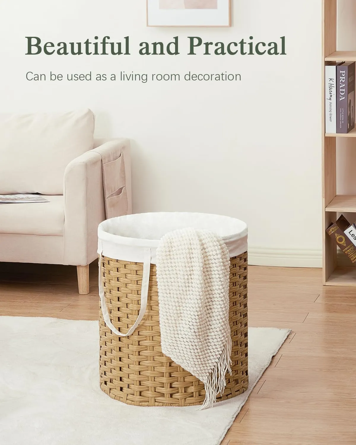 Laundry Hamper Round 26.5 Gal (100L) Handwoven Rattan Laundry Basket, Large Wicker Laundry Hamper with Removable Laundry Bag Handles 2 Mesh Bags for Bathroom Living Room Natural