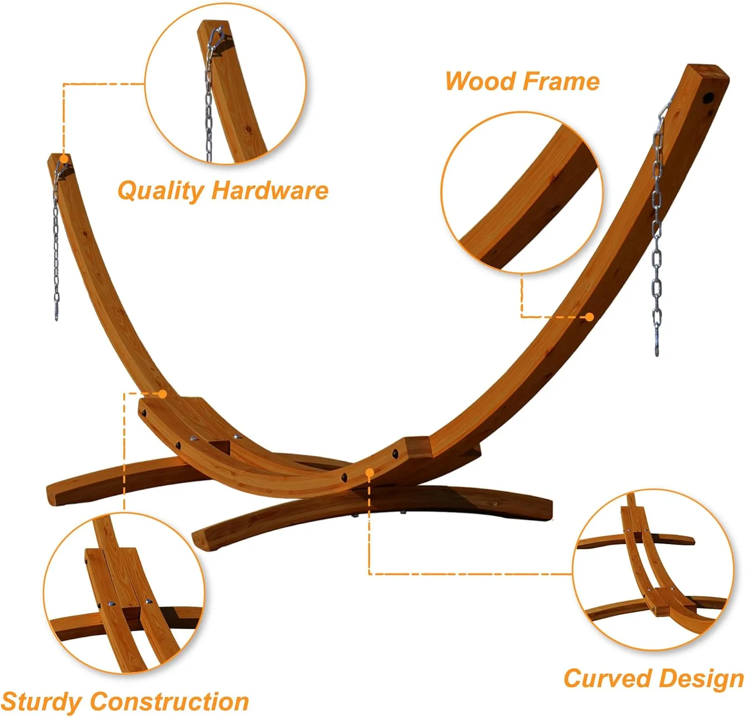 Lazy Daze Hammocks 12 FT Double Quilted Fabric Hammock and 13 FT Brown Wooden Arc Stand, with Spreader Bar, Removable Pillow, 2 Person Hammock for Outdoor Patio Poolside, 450 lb Capacity, Brown