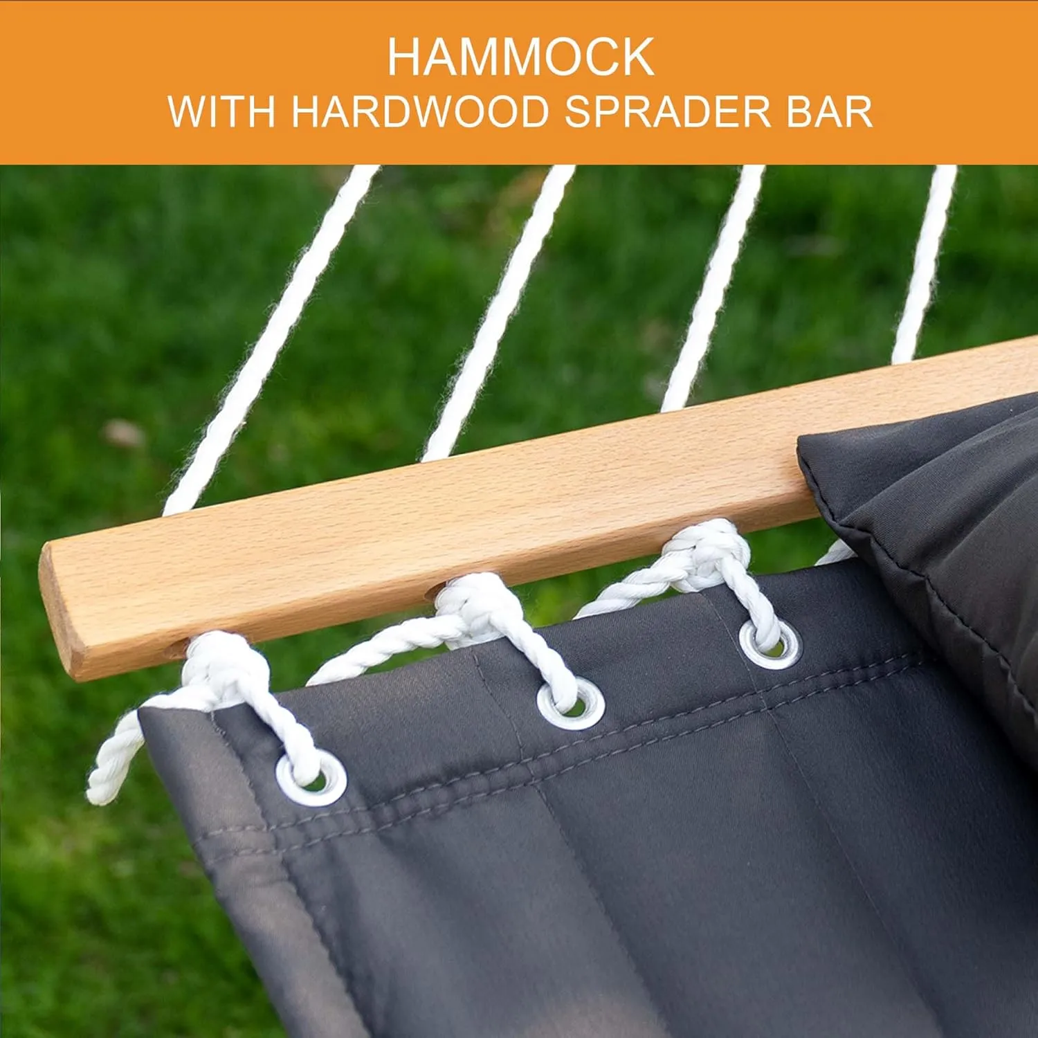 Lazy Daze Hammocks 12 FT Double Quilted Fabric Hammock and 13 FT Brown Wooden Arc Stand, with Spreader Bar, Removable Pillow, 2 Person Hammock for Outdoor Patio Poolside, 450 lb Capacity, Dark Gray