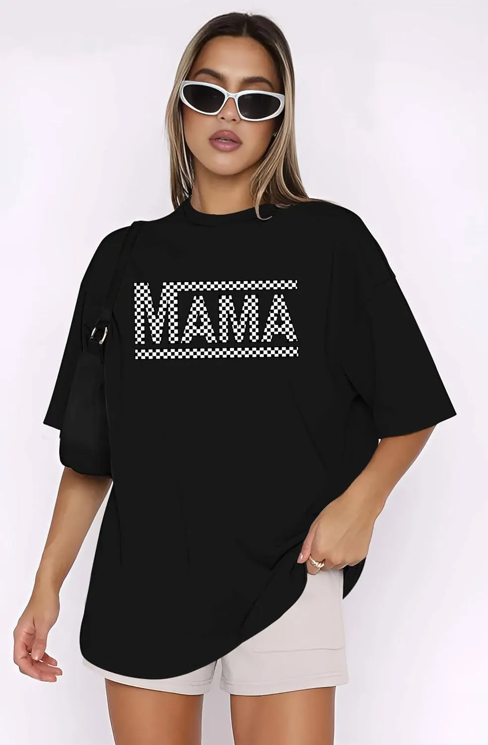 LAZYCHILD Mama Oversized Shirts for Women: Mom Oversized Graphic T-Shirt Mama Letter Print Short Sleeve Tops