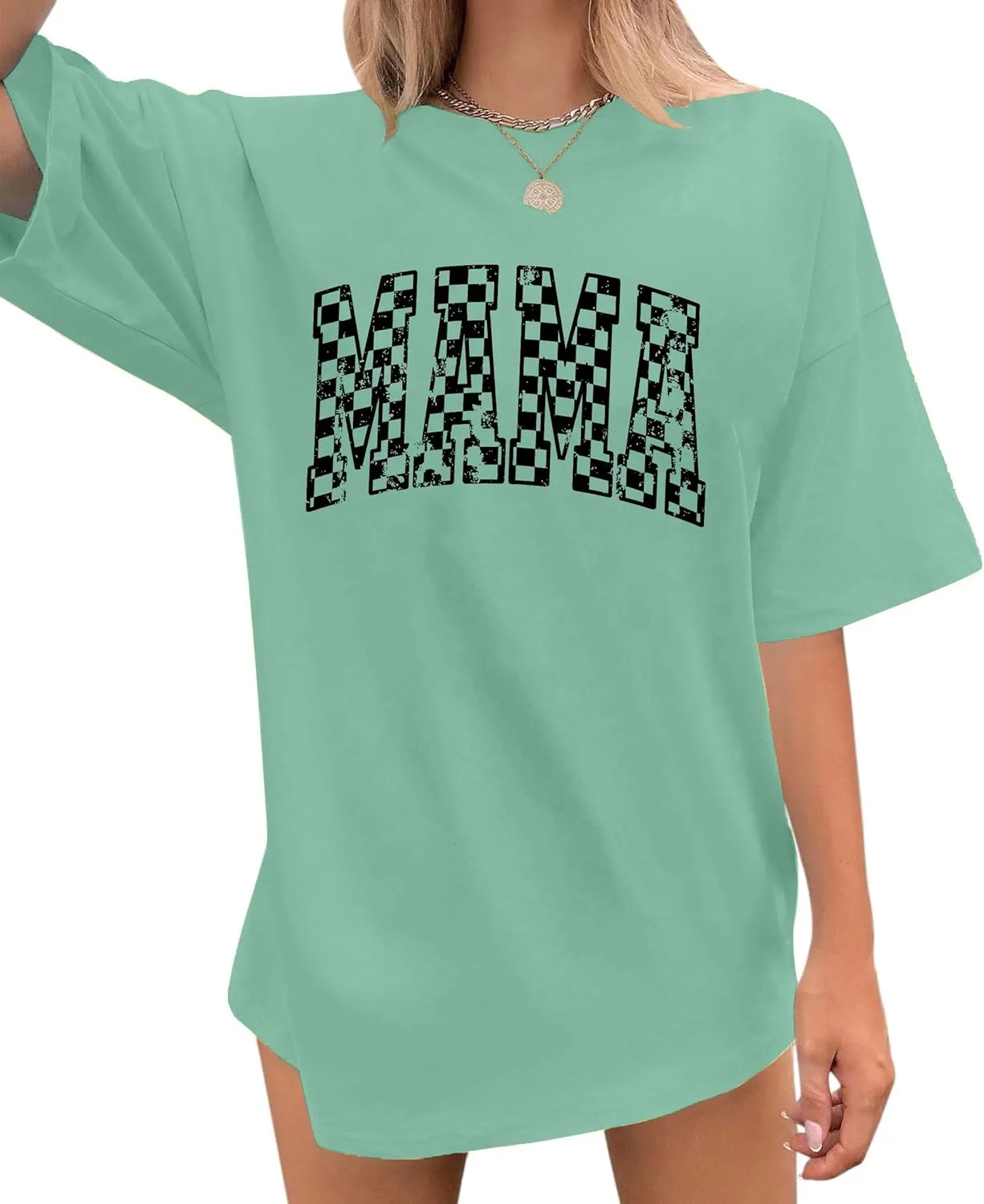 LAZYCHILD Mama Oversized Shirts for Women: Mom Oversized Graphic T-Shirt Mama Letter Print Short Sleeve Tops
