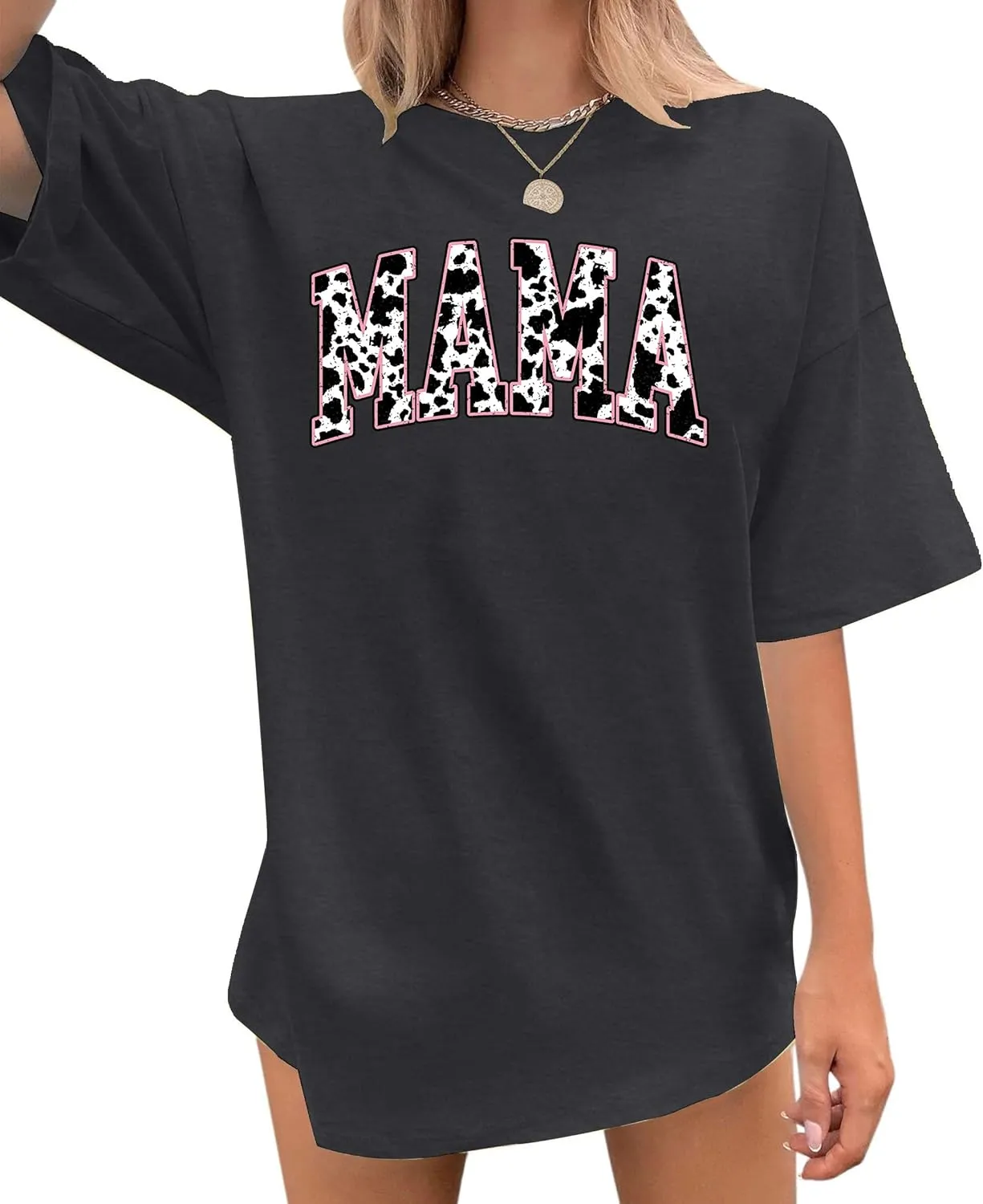 LAZYCHILD Mama Oversized Shirts for Women: Mom Oversized Graphic T-Shirt Mama Letter Print Short Sleeve Tops