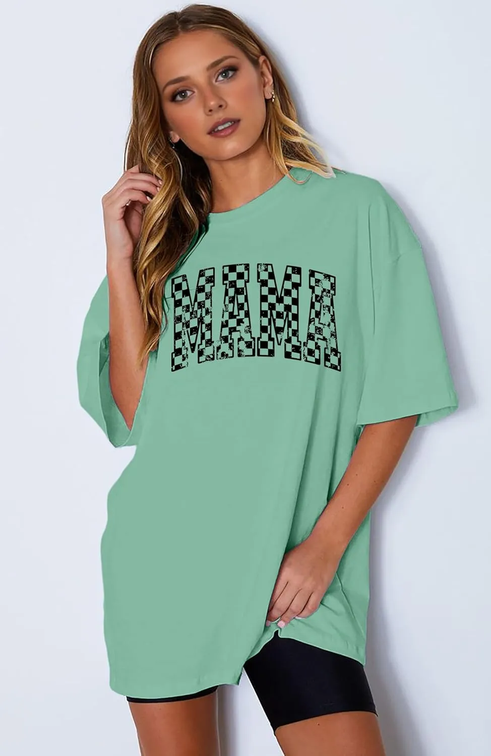 LAZYCHILD Mama Oversized Shirts for Women: Mom Oversized Graphic T-Shirt Mama Letter Print Short Sleeve Tops