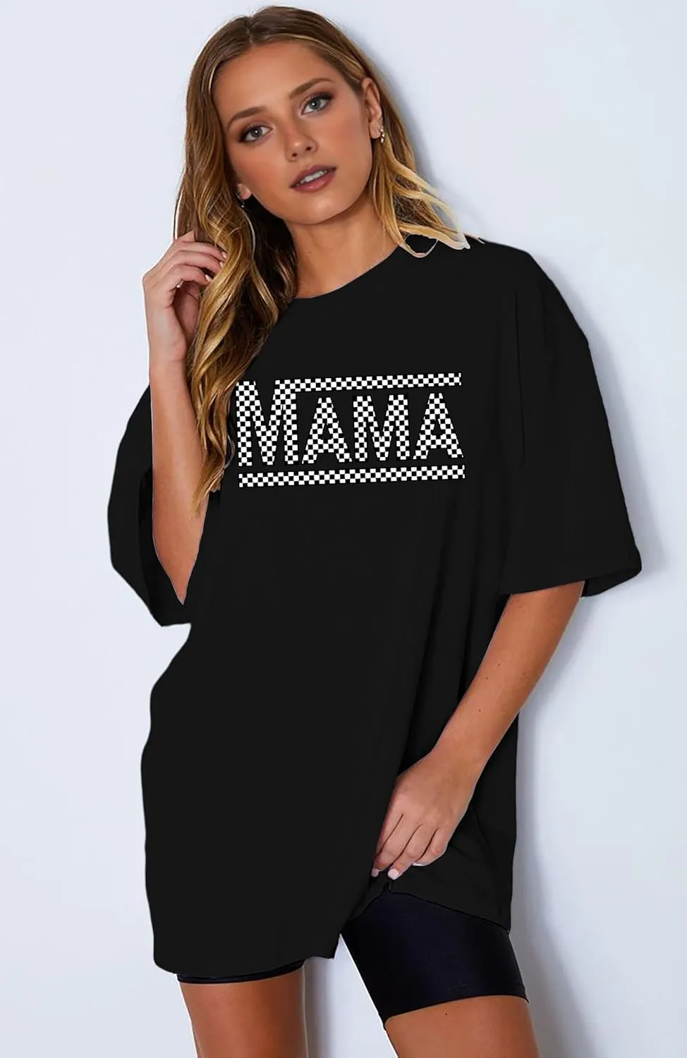 LAZYCHILD Mama Oversized Shirts for Women: Mom Oversized Graphic T-Shirt Mama Letter Print Short Sleeve Tops