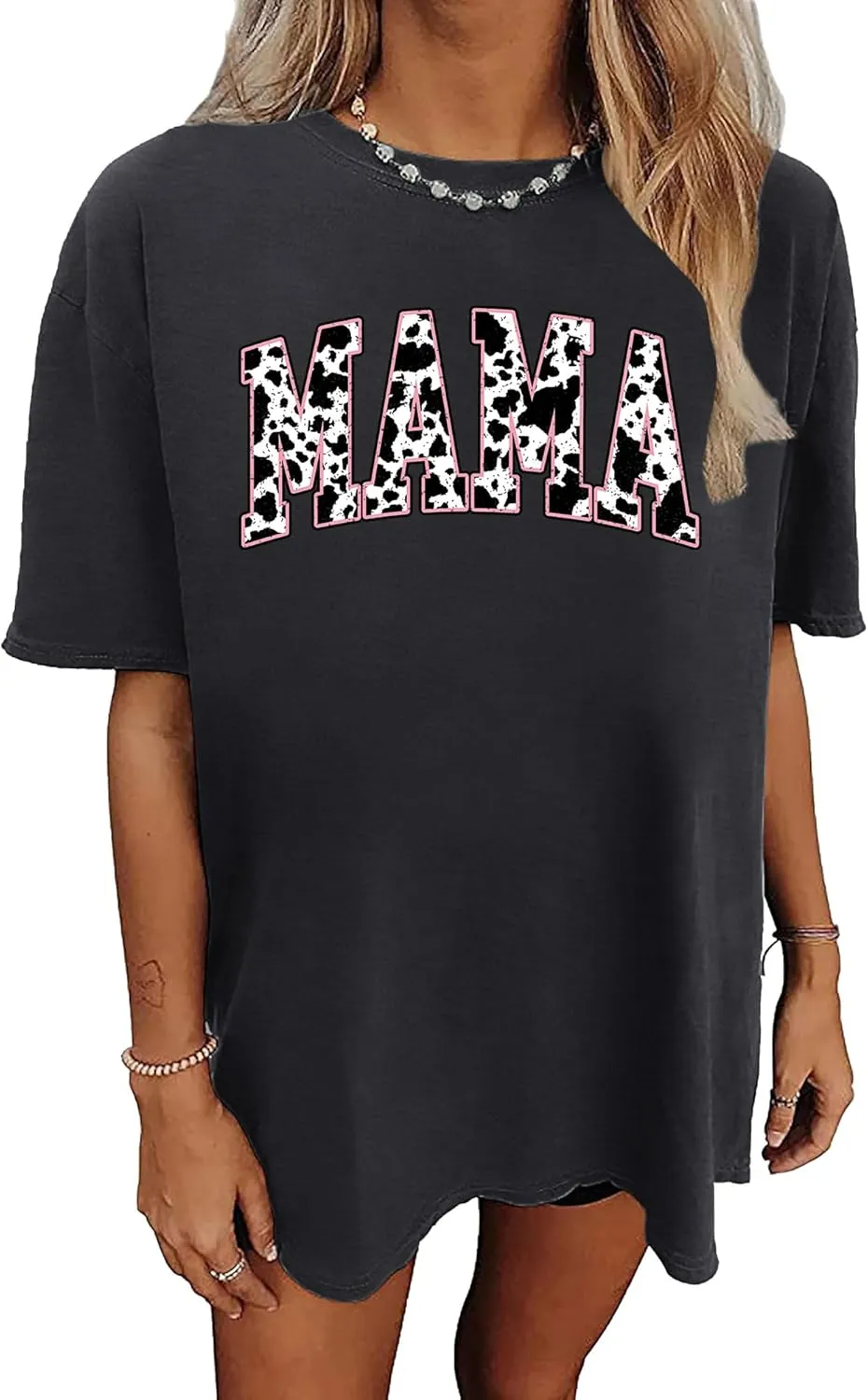 LAZYCHILD Mama Oversized Shirts for Women: Mom Oversized Graphic T-Shirt Mama Letter Print Short Sleeve Tops