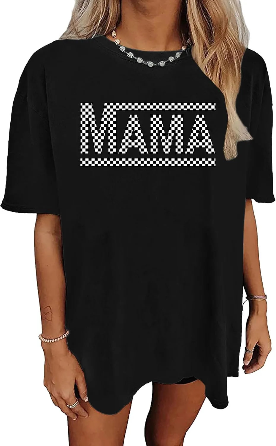 LAZYCHILD Mama Oversized Shirts for Women: Mom Oversized Graphic T-Shirt Mama Letter Print Short Sleeve Tops