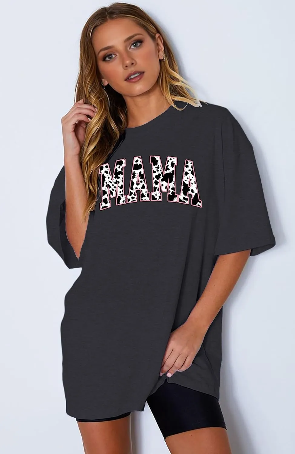 LAZYCHILD Mama Oversized Shirts for Women: Mom Oversized Graphic T-Shirt Mama Letter Print Short Sleeve Tops