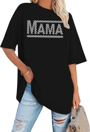 LAZYCHILD Mama Oversized Shirts for Women: Mom Oversized Graphic T-Shirt Mama Letter Print Short Sleeve Tops