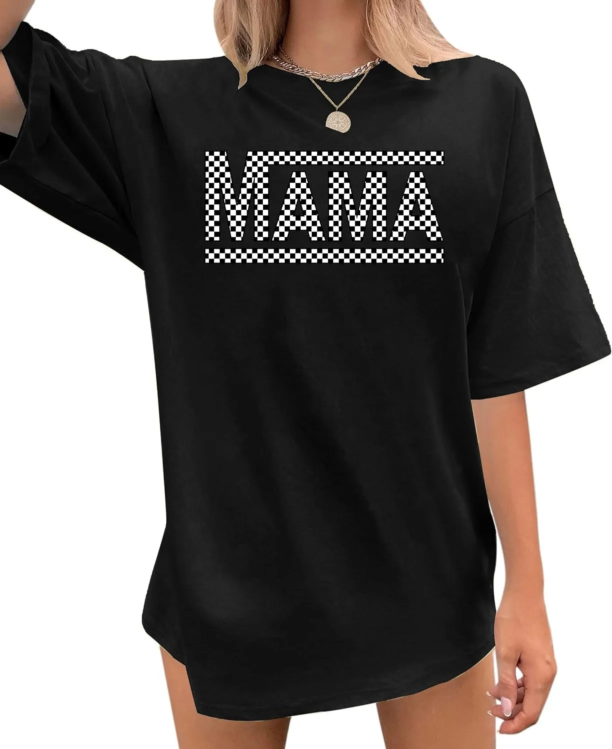 LAZYCHILD Mama Oversized Shirts for Women: Mom Oversized Graphic T-Shirt Mama Letter Print Short Sleeve Tops