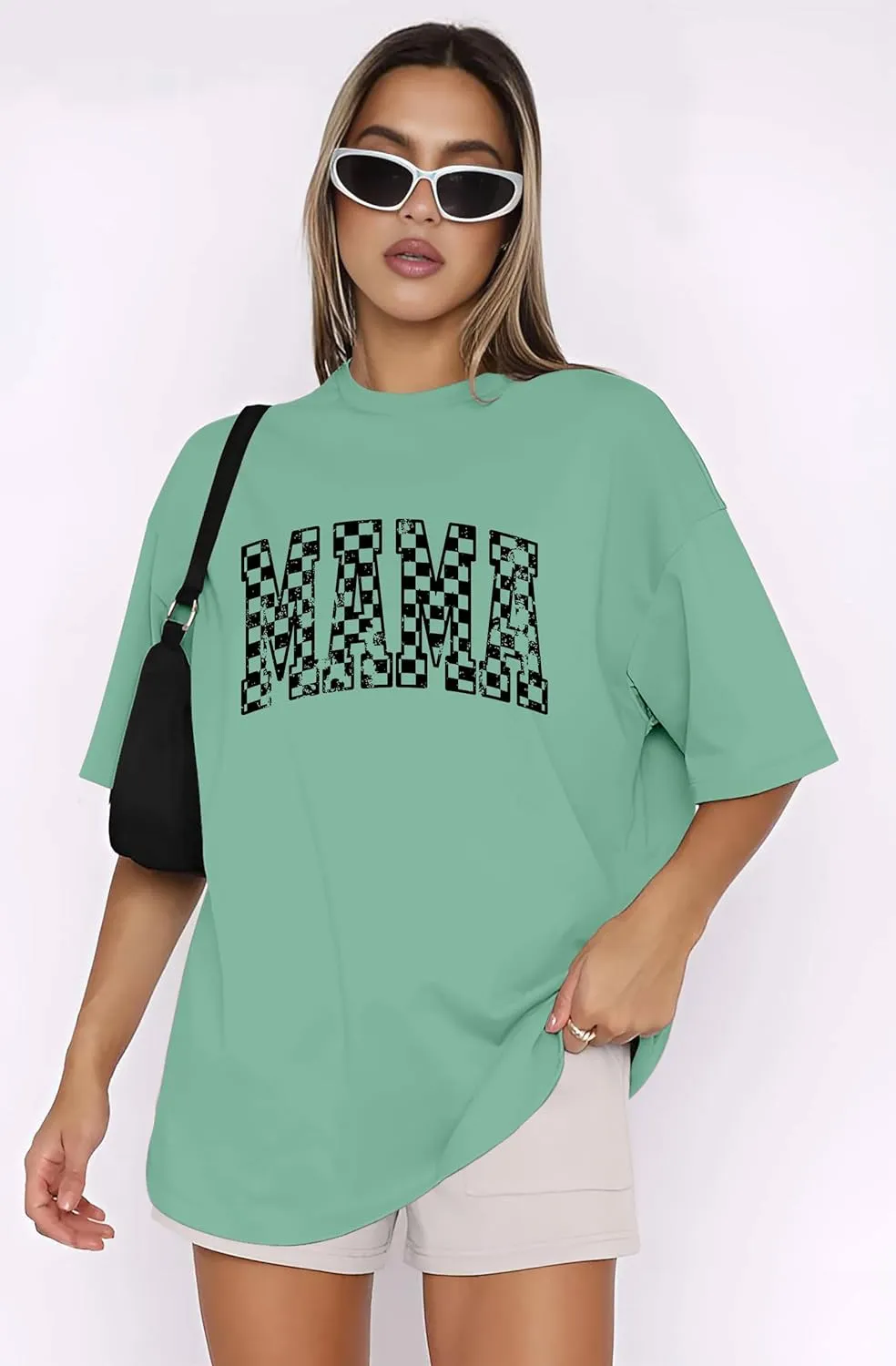 LAZYCHILD Mama Oversized Shirts for Women: Mom Oversized Graphic T-Shirt Mama Letter Print Short Sleeve Tops